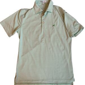 Peter Millar High Hampton Golf Club Green/White Striped, Short Sleeve Polo- S